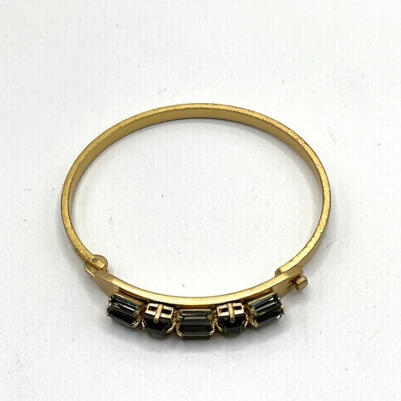 Madewell Multi-Shape Grey Green Crystal Gold Tone Hinged Hook Bangle Bracelet - Picture 2 of 10